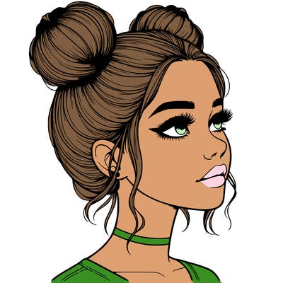 realistic girl with buns on the top of her head