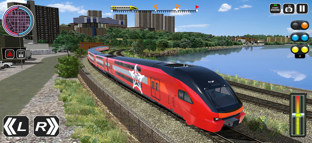 City Train Driver Game 2020 - Modern red passenger train driving through a city in a 3D train simulation game