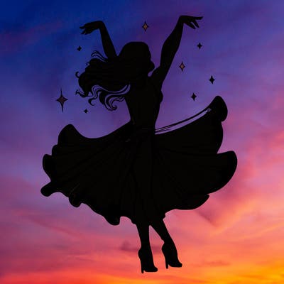 dancer dancing with a shimmery costume on realistic