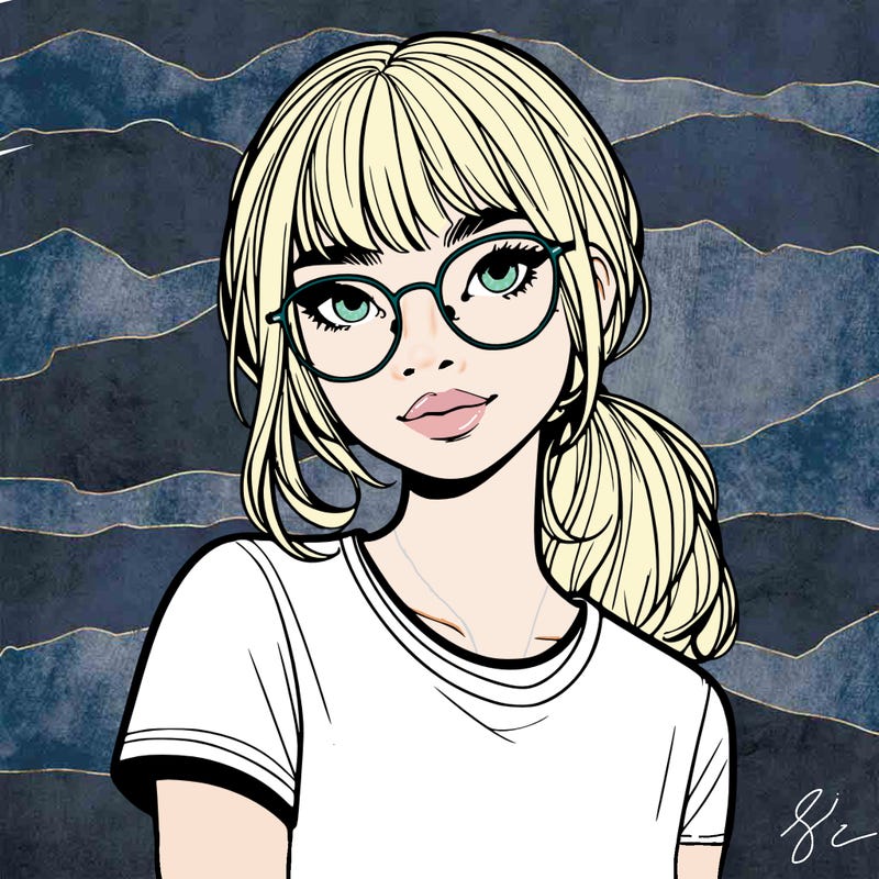 realistic girl with freckles and clear glasses