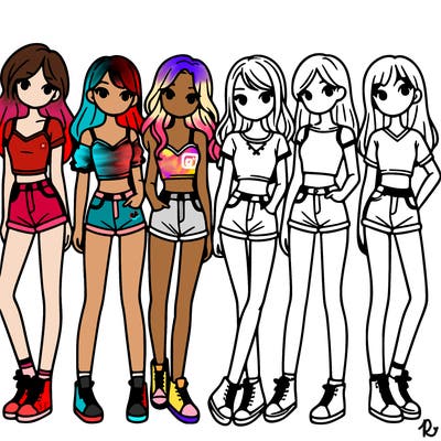 a group of girls wearing crop tops and shorts