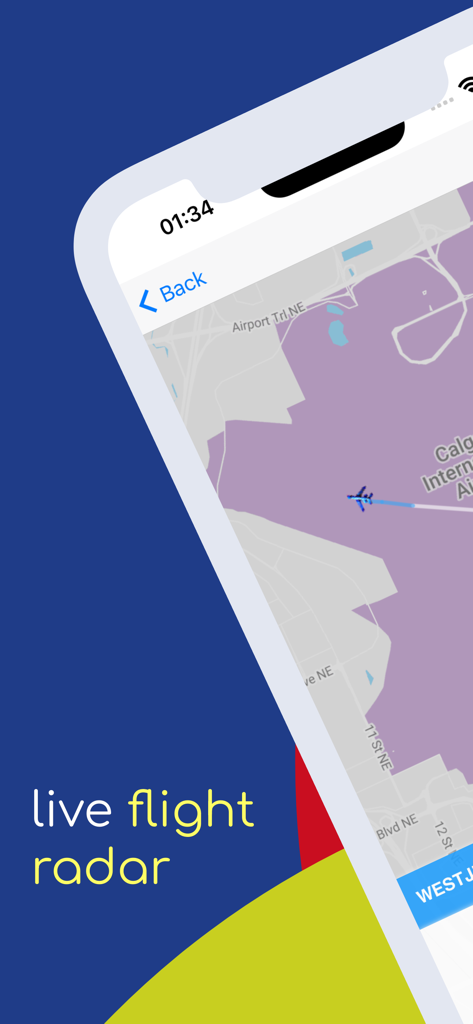 C.A.T: Canada Air Sky Tracker - A mobile app screenshot showing a live flight radar map with an airplane icon over Calgary International Airport