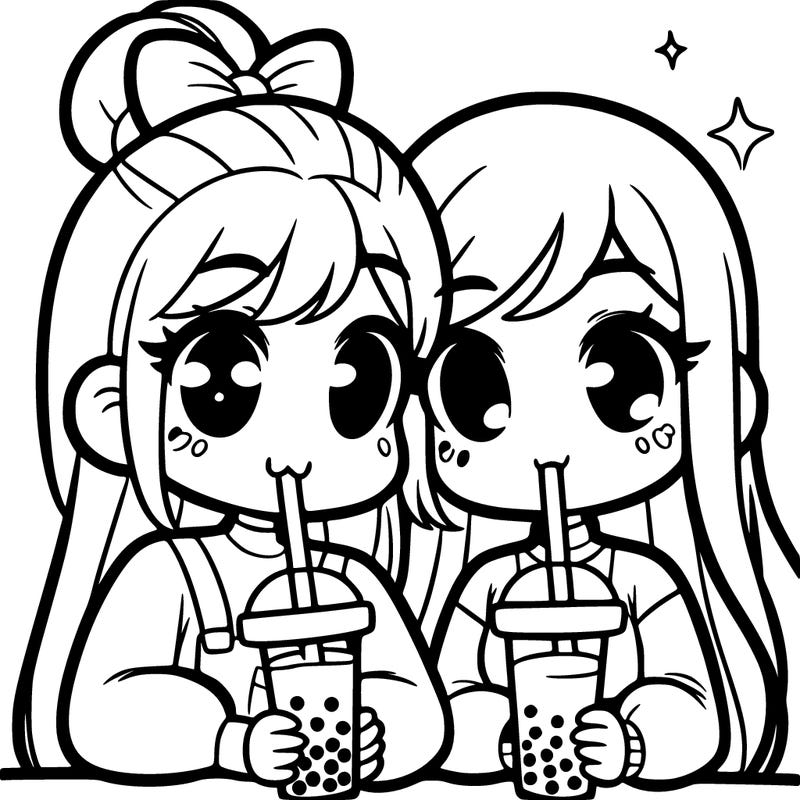 two girl drinking boba tea