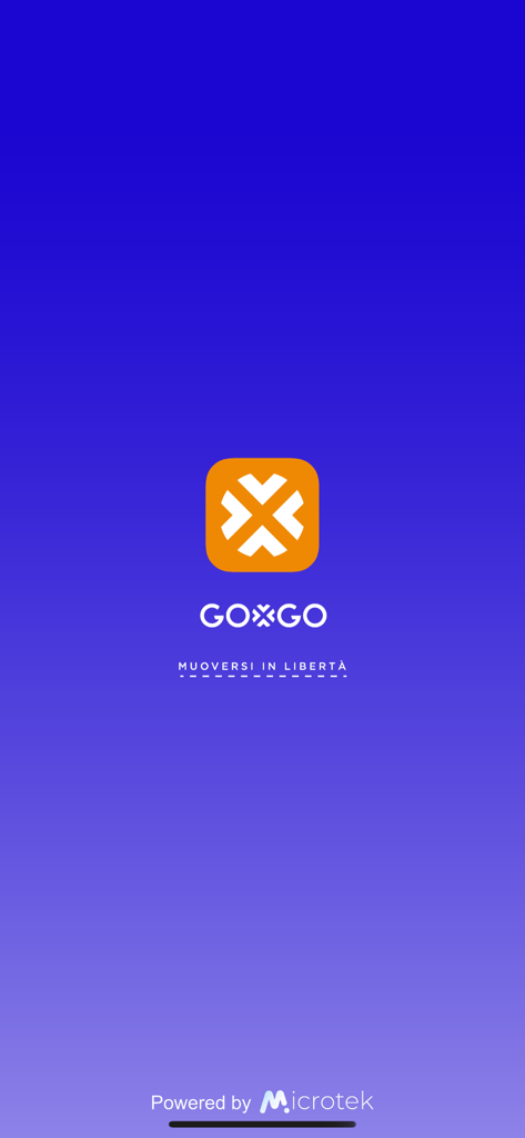 GOXGO - Schermata di avvio dell'app taxi GOXGO che mostra il logo arancione e lo slogan su sfondo blu