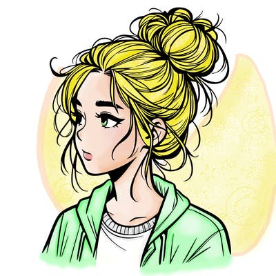 realistic teenage girl with a messy bun