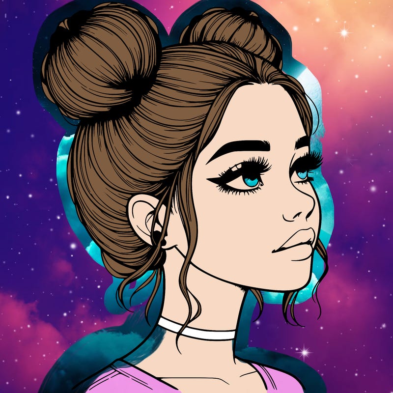 realistic girl with buns on the top of her head