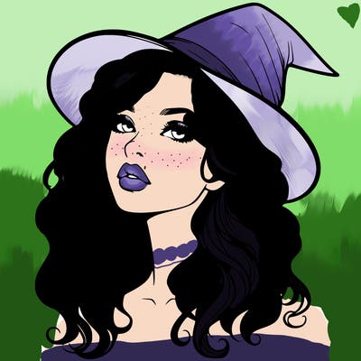 realistic witch girl with wavy hair and lips