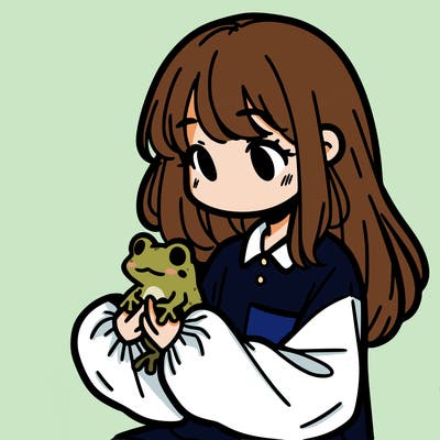 girl with long hair and a oversized shirt. and she is holding a frog