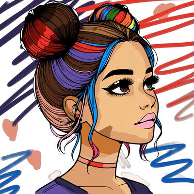 realistic girl with buns on the top of her head