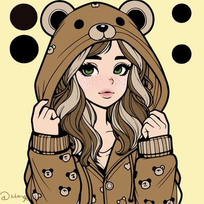 realistic girl in a animal pjs hoodie