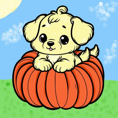 cute little puppy in a pumpkin