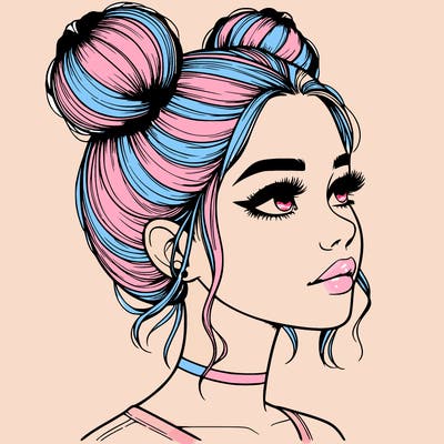 realistic girl with buns on the top of her head