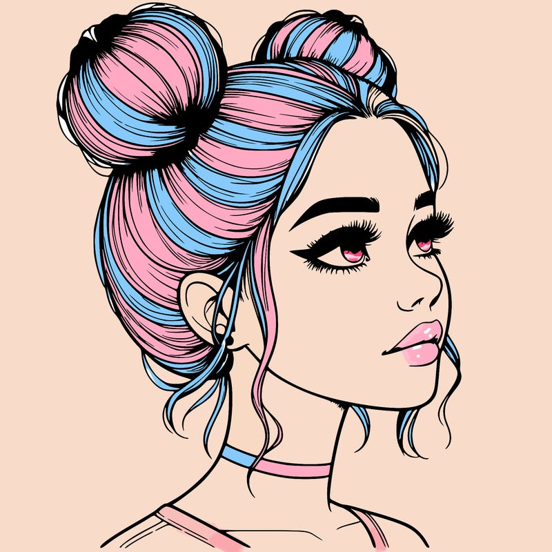 realistic girl with buns on the top of her head