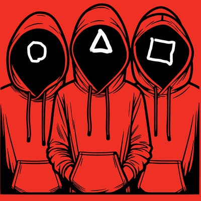 3 faceless people in  hoodies