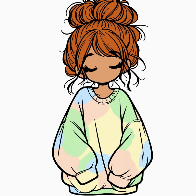 girl with baggy sweatshirt and messy bun