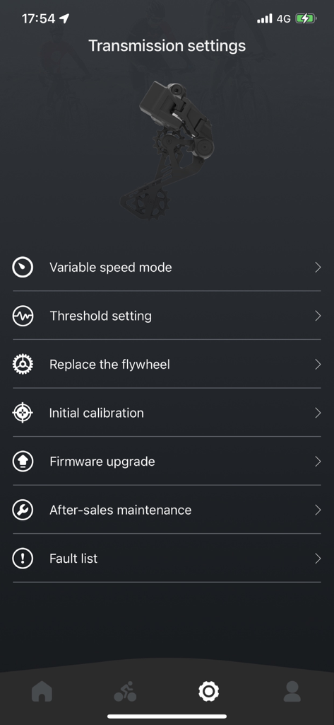 WHEEL TOP - WheelTop app transmission settings interface for bicycle derailleur configuration