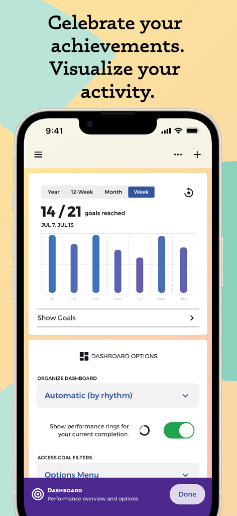 Habit Tracker by Goalify - Habit Tracker by Goalify app dashboard displaying weekly goal progress visualization and activity charts