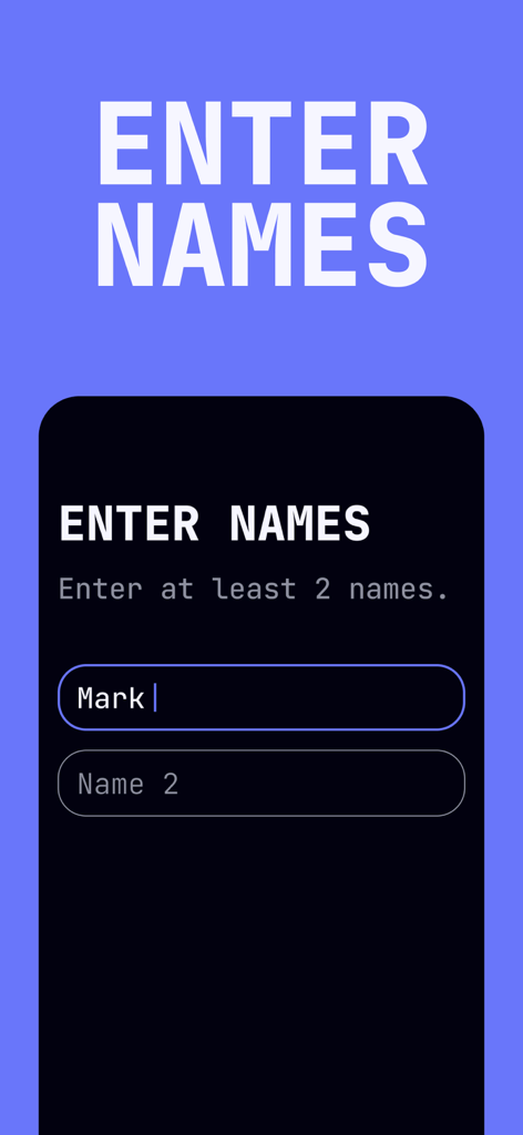 Interface do aplicativo Roda da Sorte mostrando campos de entrada para inserir nomes para uma seleção aleatória