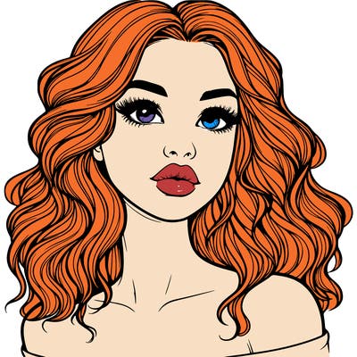 realistic girl with wavy hair and lips