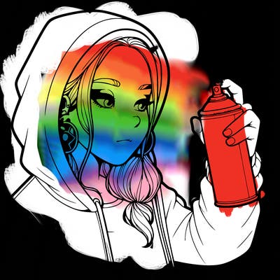 a realistic girl, spray painting