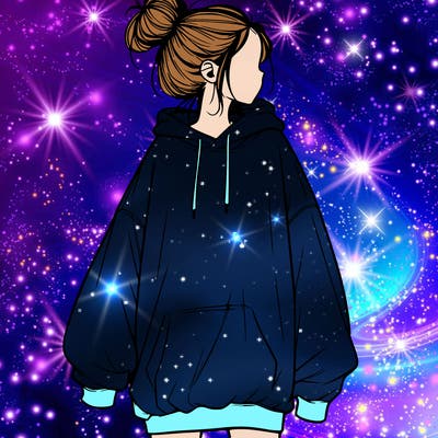 realistic girl with a oversized sweatshirt on and a bun