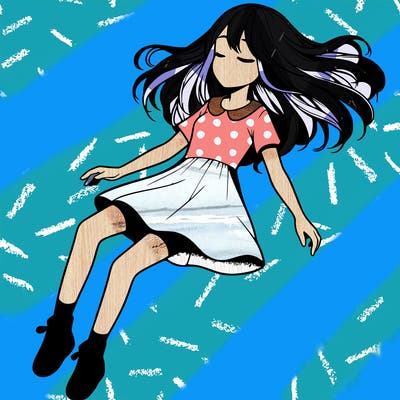 realistic girl floating