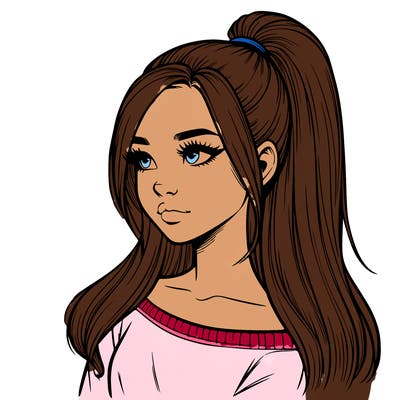 realistic girl with a high ponytail