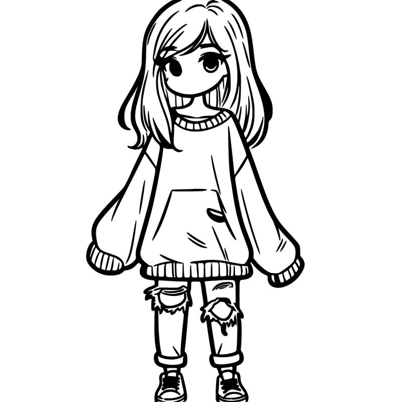 girl in baggy sweater and ripped jeans