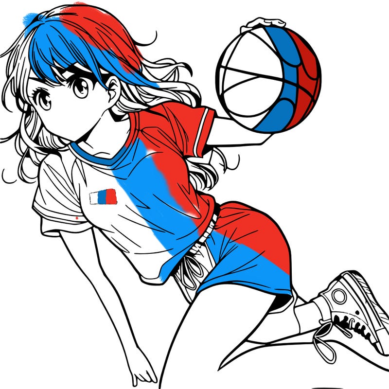 teen manga girl playing basketball
