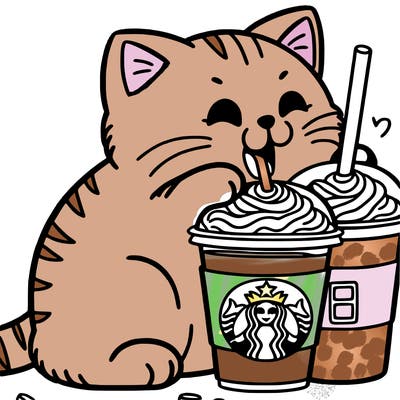 cat eating a starbucks