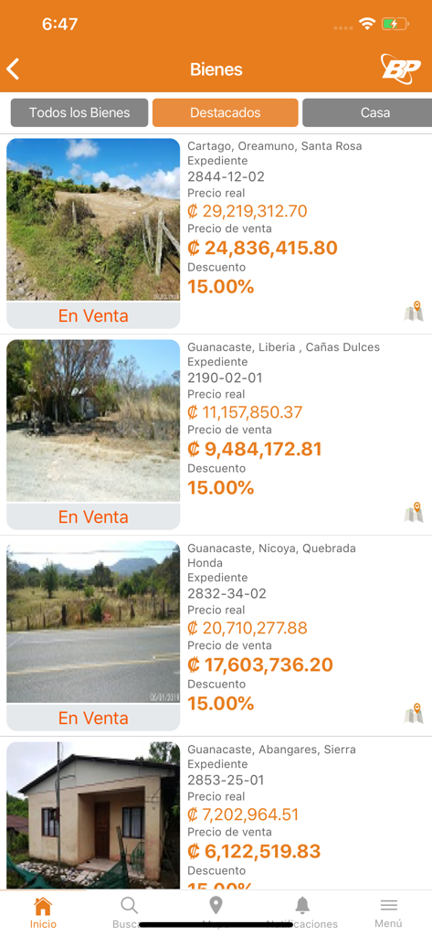 BP Venta de Bienes - Property listings with discounted prices in the Banco Popular real estate app
