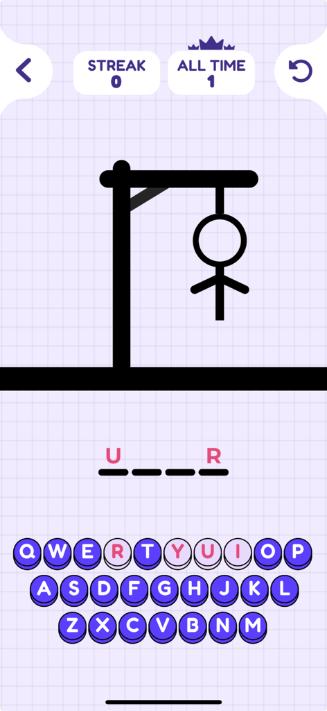 Offline Games - No WiFi Arcade - 단어 퍼즐과 알파벳 버튼이 있는 행맨 게임 인터페이스