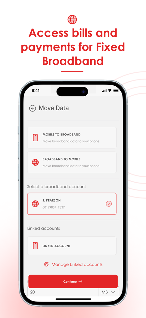 Telecel Play (Ghana) - Telecel Play Ghana app interface for managing fixed broadband bills and data transfers