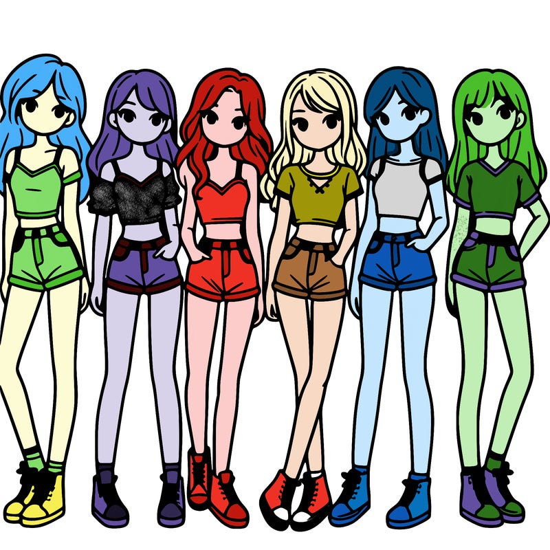 a group of girls wearing crop tops and shorts