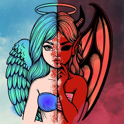 realistic angel half demon