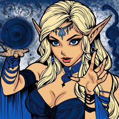 realistic scary beautiful elf sorceress casting spell