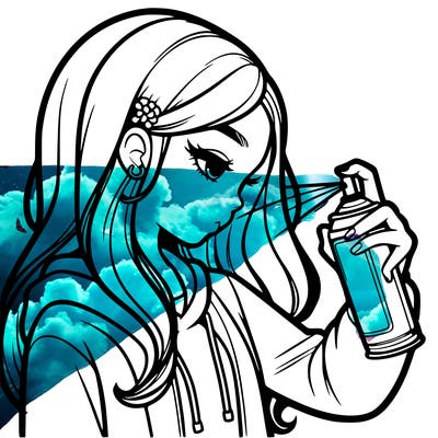 a realistic girl spray painting