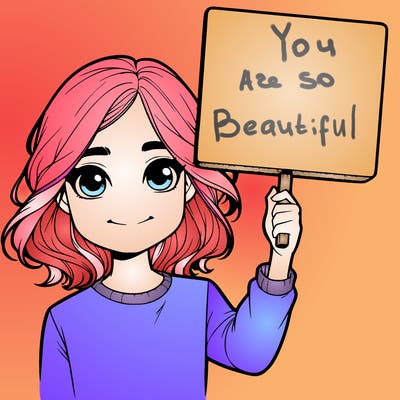 realistic girl holding up a sign
