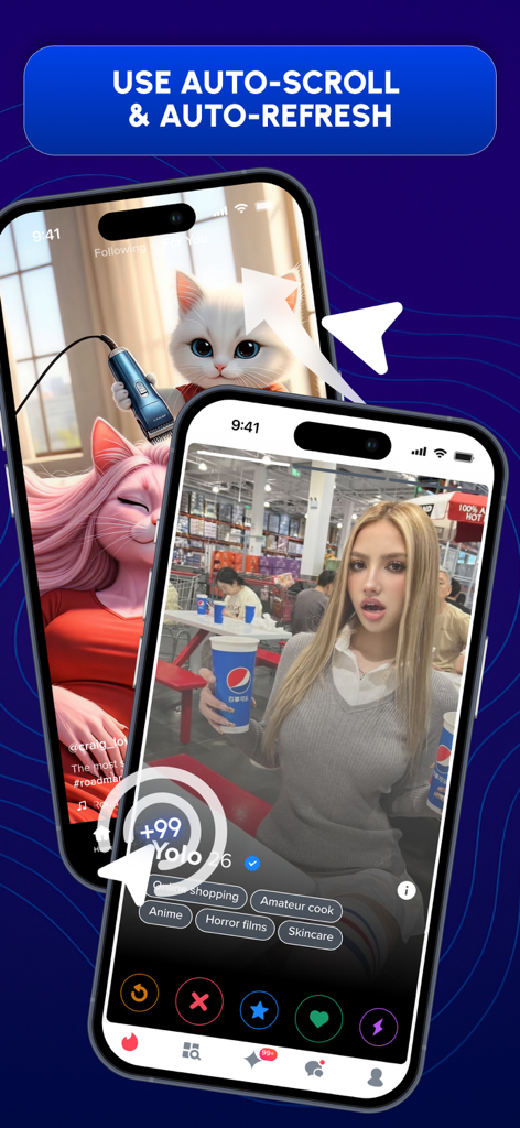 Auto Clicker PRO Tap Assistant - Demonstration of auto-scroll and auto-refresh features in the Auto Clicker PRO mobile app