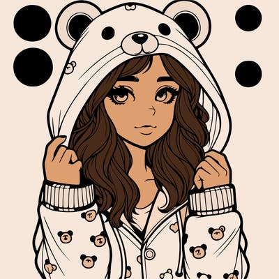 realistic girl in a animal pjs hoodie