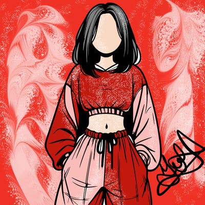 realistic girl faceless with baggy pants and a crop top