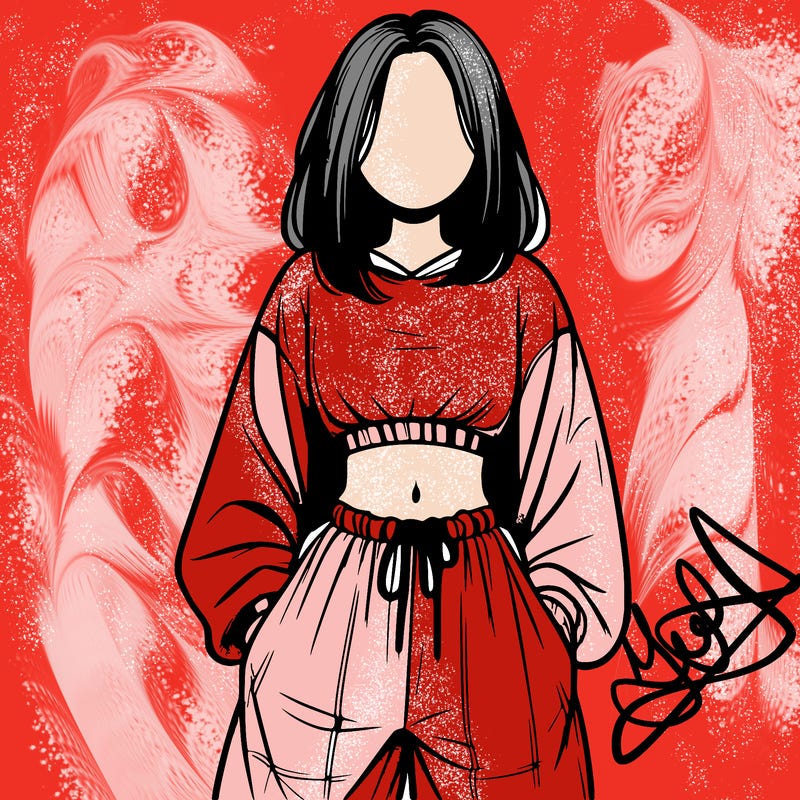 realistic girl faceless with baggy pants and a crop top