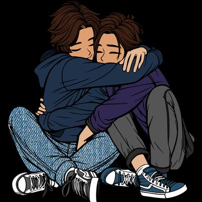 best friends hugging realistic