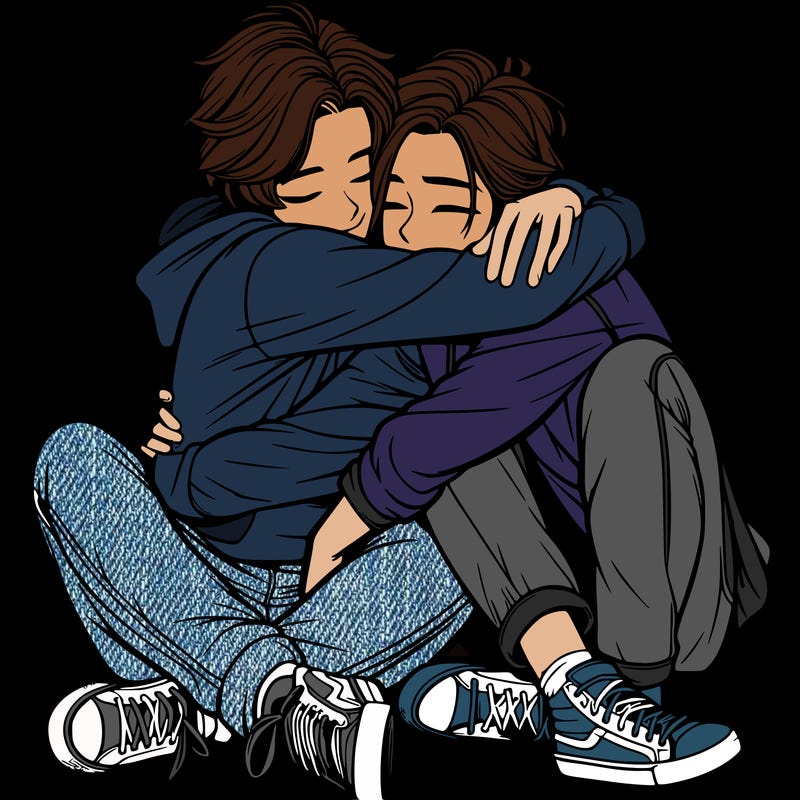 best friends hugging realistic