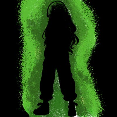 girl in baggy pants crop top and long hair