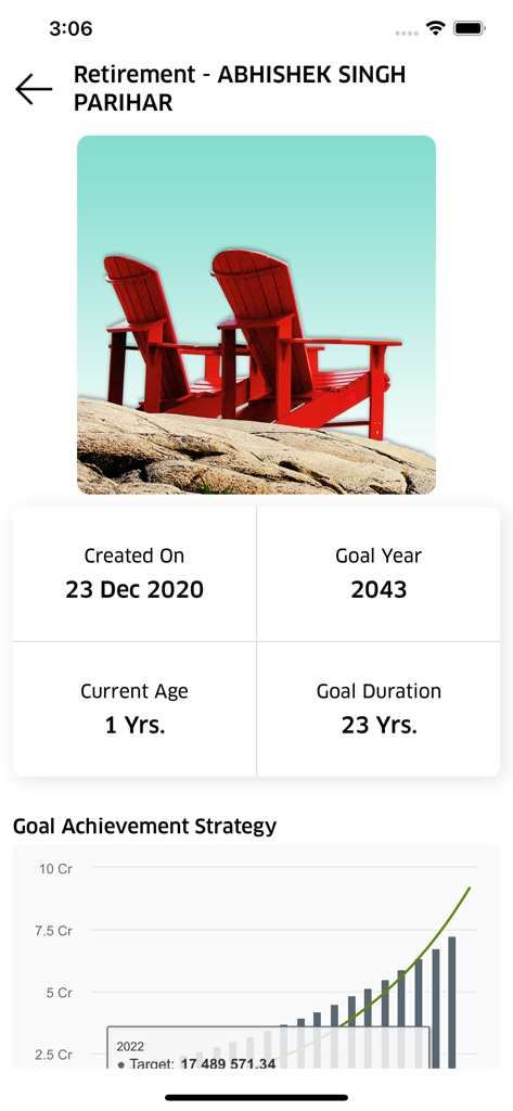 Wealth Elite - Wealth Elite app dashboard showing retirement goal tracking with a projected growth chart and investment stats