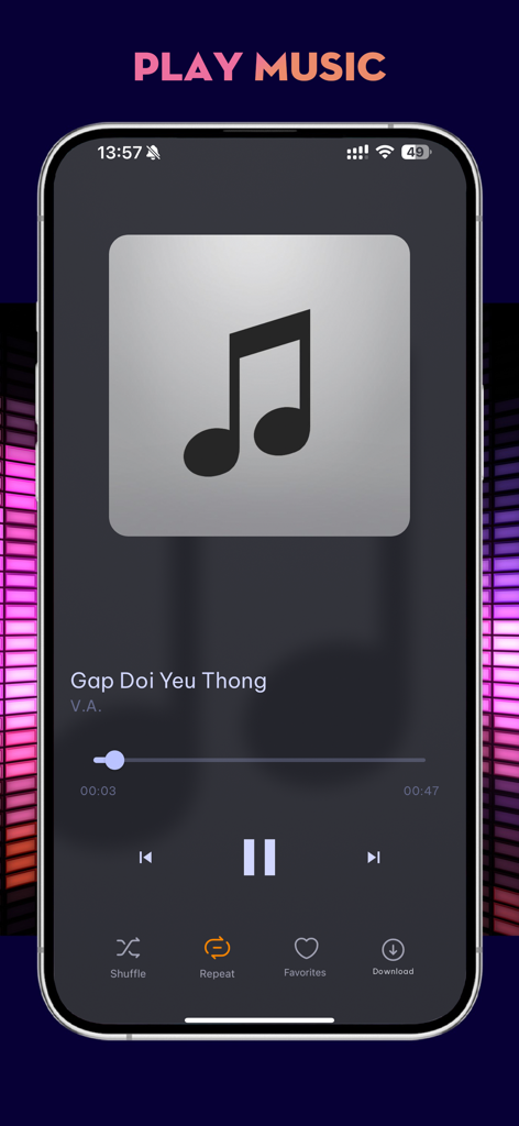 노래 재생 컨트롤을 보여주는 아이폰 벨소리 앱의 음악 플레이어 인터페이스 스크린샷