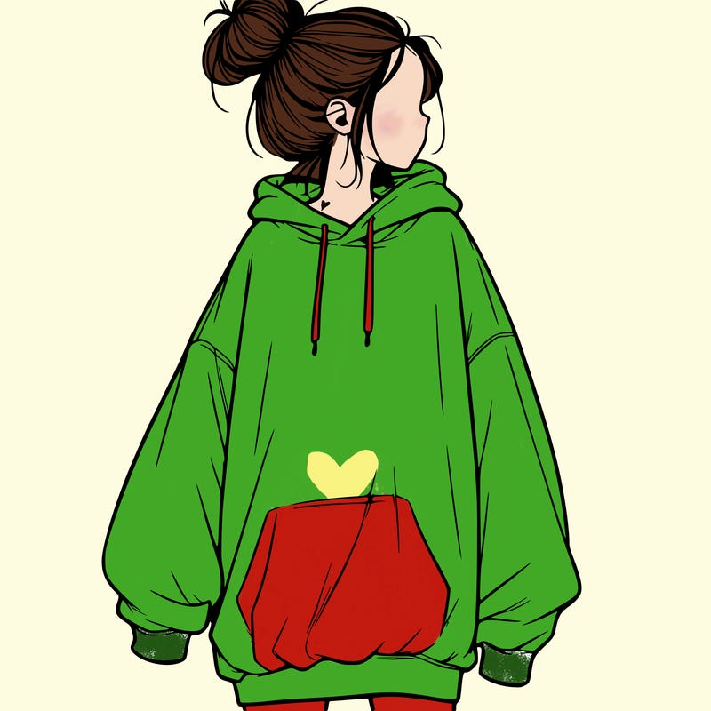 realistic girl with a oversized sweatshirt on and a bun