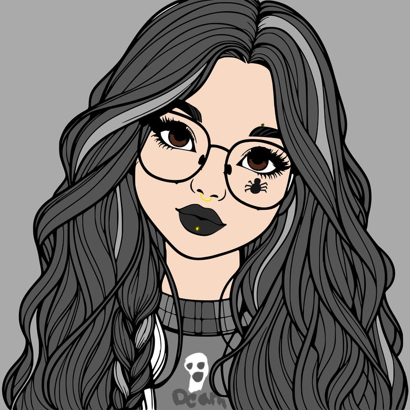 girl with long hair and freckles and glasses realistic