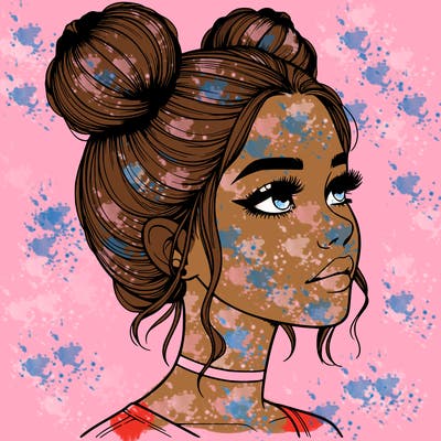 realistic girl with buns on the top of her head